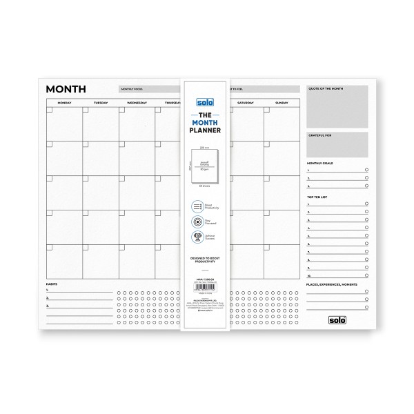 A4 Tear Off Monthly Planner | Comprehensive Monthly To Do List | For Office, Home & School | 50 Sheets Per Pad, 80 GSM | TOPA4M3